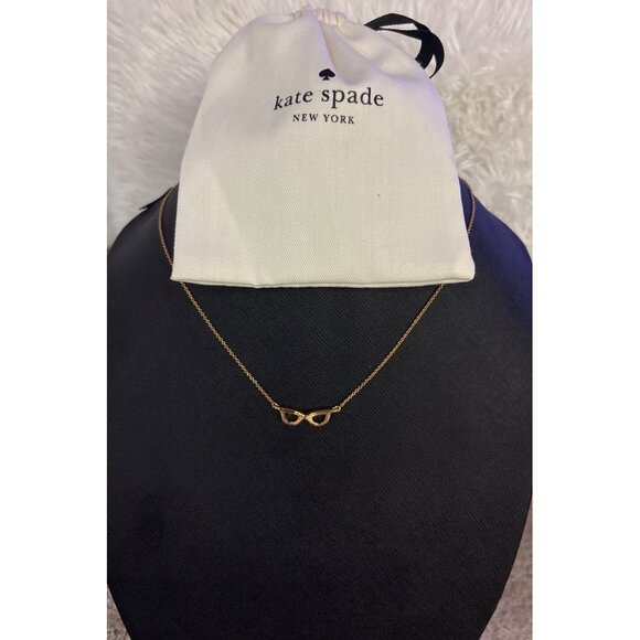 Kate Spade Gold-Tone” Lookout Eyeglasses” Pendant Necklace With Dust Pouch New - Picture 1 of 10